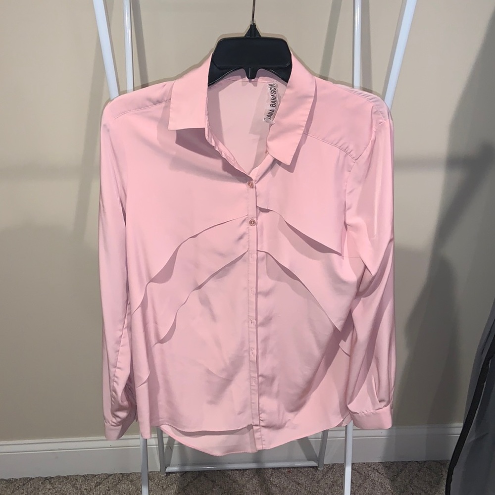 Yoana Baraschi pink button down blouse